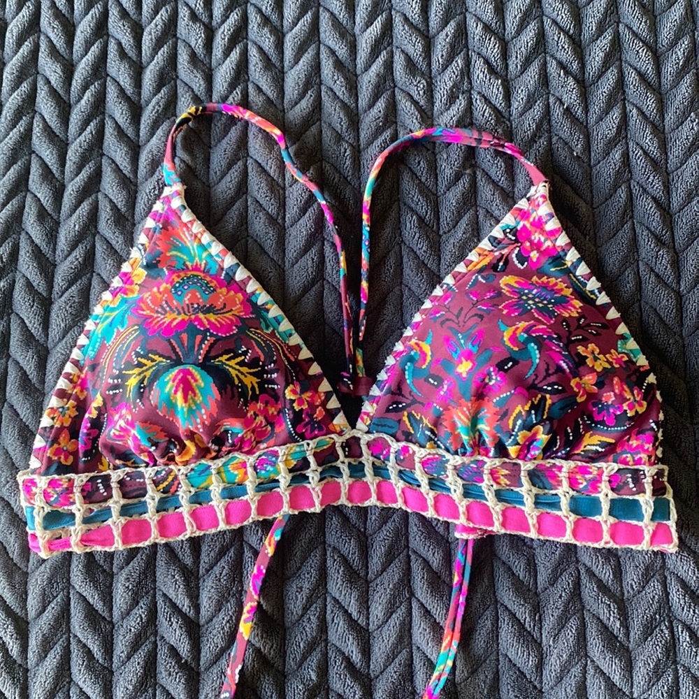 Boho Floral Pink-Burgundy bikini top
